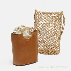 Zara Convertible 2-in-1 Straw Net Vegan Bucket Bag